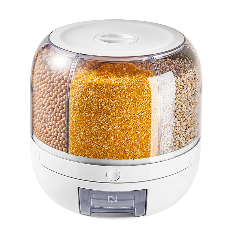 Rice Bucket Compartment Rotating Rice Storage Box Multi-Grids Household Plastic Insect-Proof and Moisture-Proof Sealed Rice Cylinder Grain Storage Box - Image 2