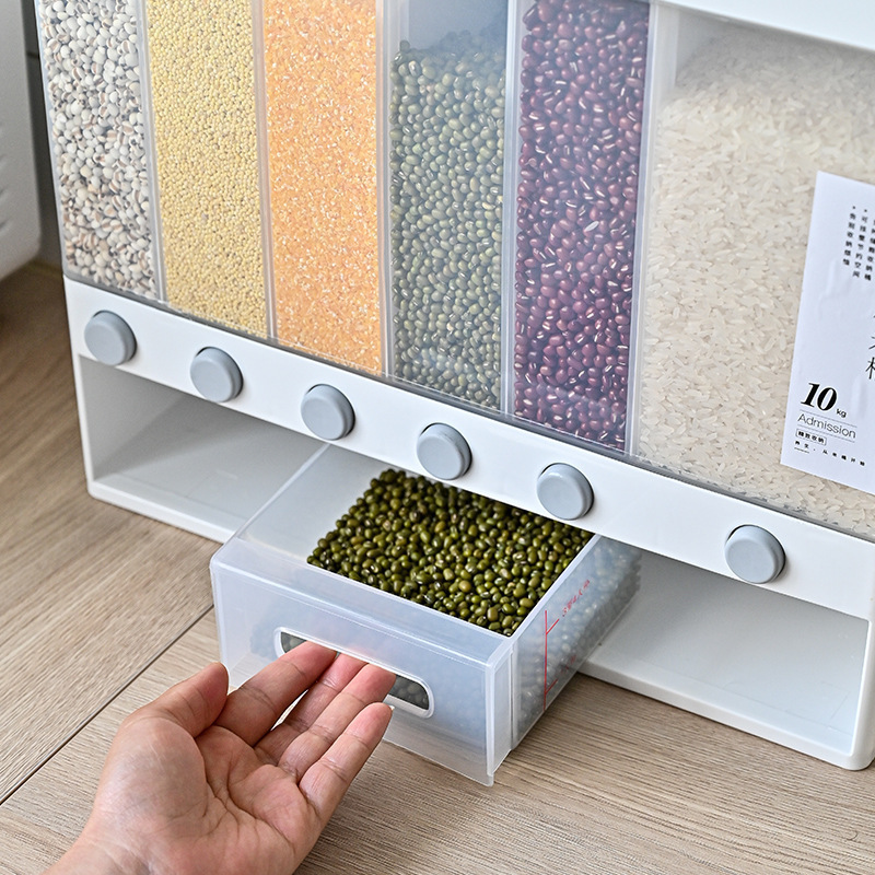 6-Compartment Household Rice Container with One-Touch Press for Sorting Grains, Insect-Proof, Moisture-Proof, and Sealed Food Storage - Image 3