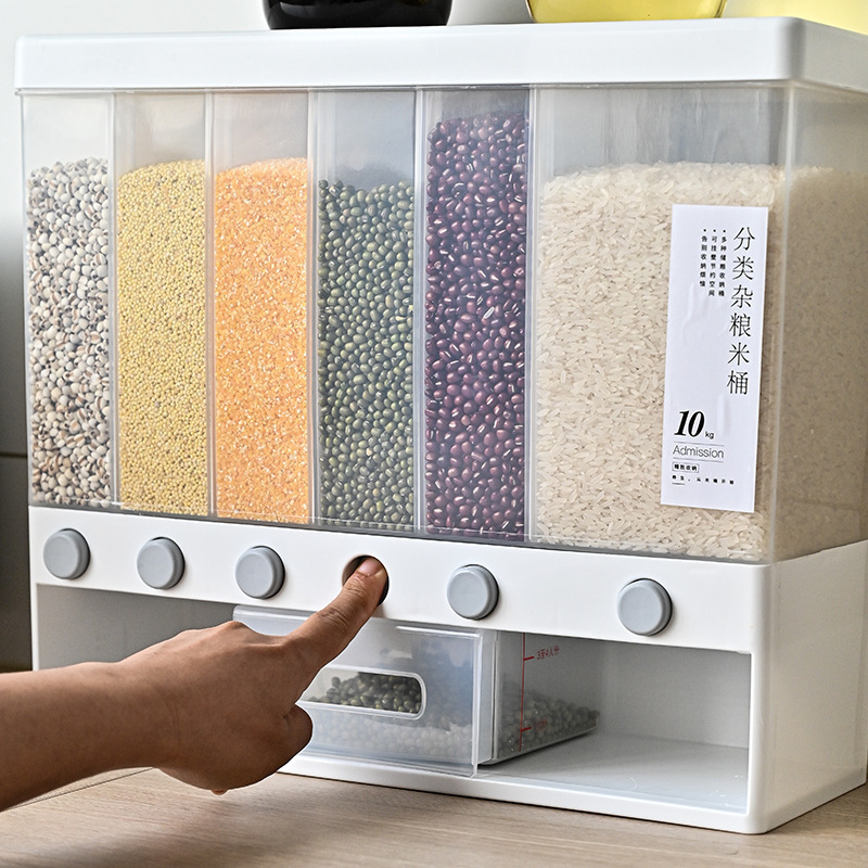 6-Compartment Household Rice Container with One-Touch Press for Sorting Grains, Insect-Proof, Moisture-Proof, and Sealed Food Storage - Image 2